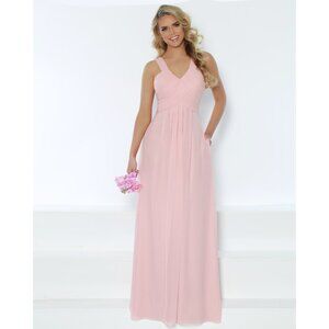 Long Blush Chiffon Bridesmaid Dress. Pleated front with pockets. Size 12.